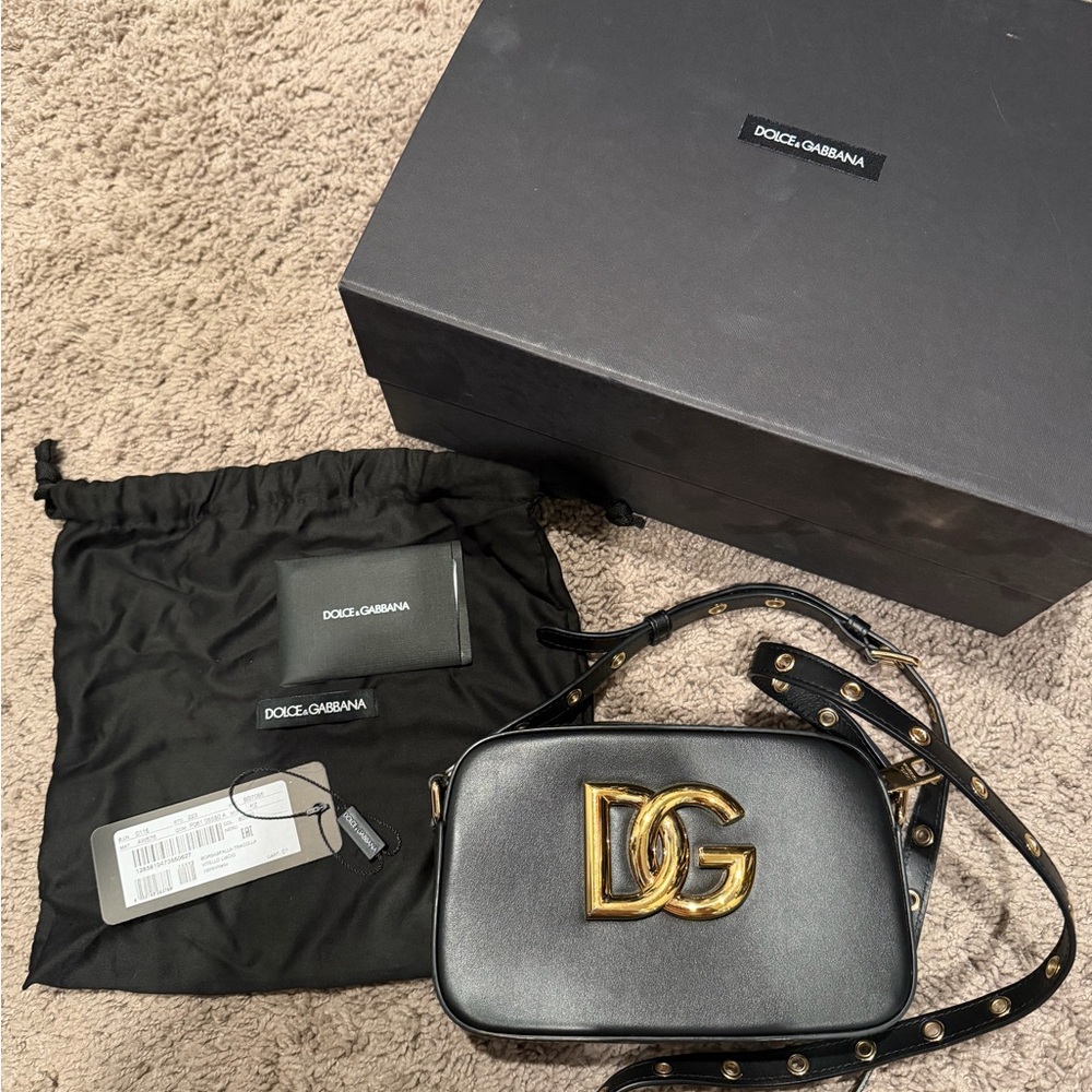 Dolce & Gabbana Black Leather Bag with Gold Logo